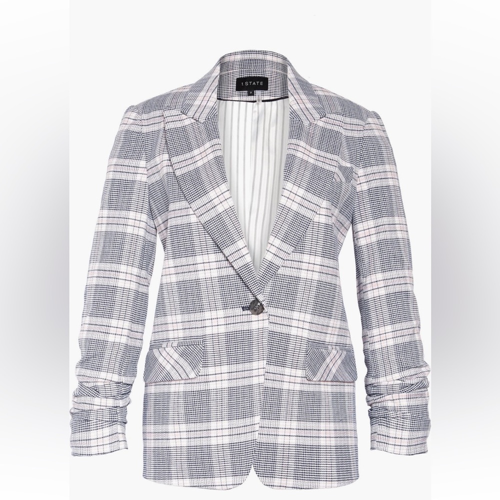 1.state plaid stretch one button blazer